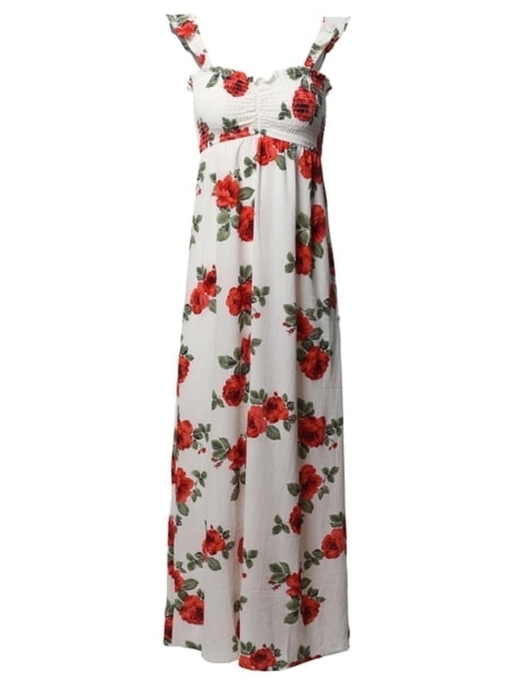 DNA Couture Ivory Red Maxi Dress with Red Rose Print
